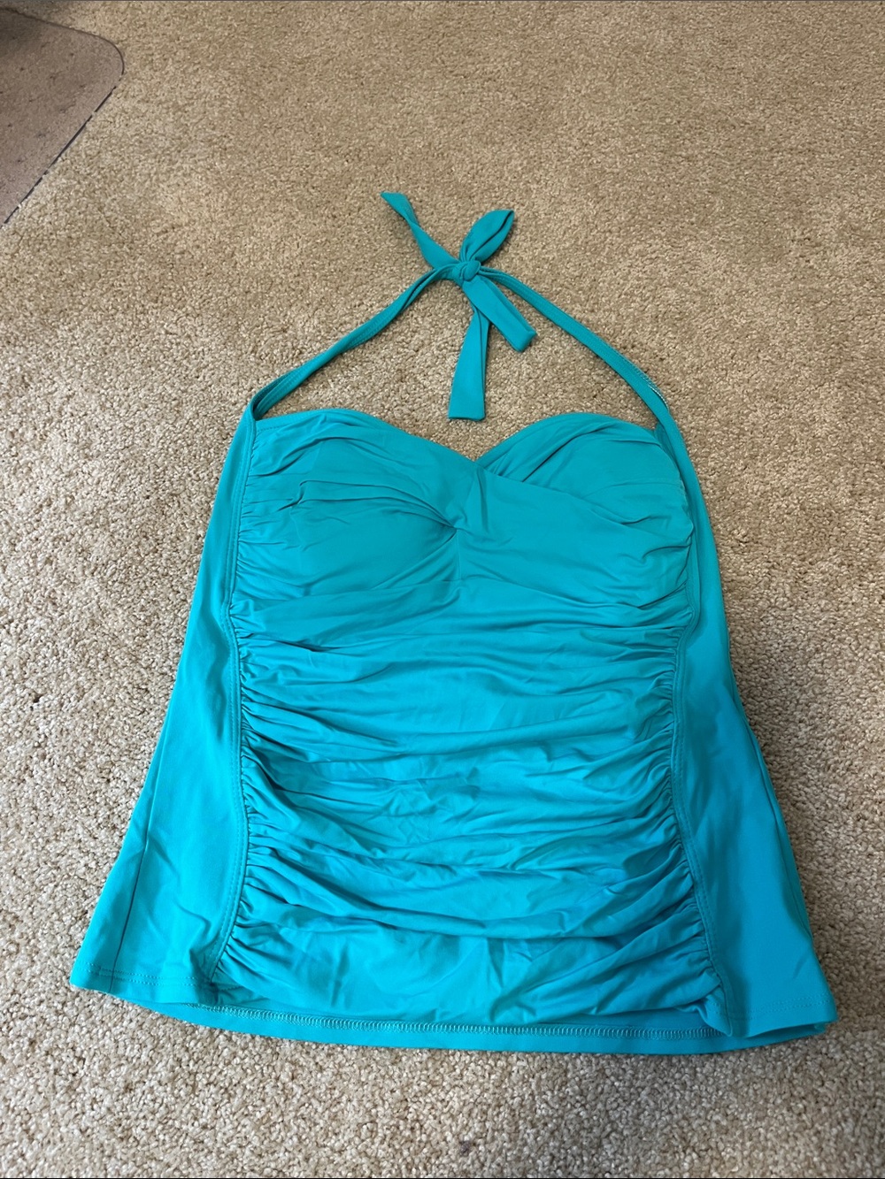 La Blanca Teal Ruched Halter One-Piece Tankini Top